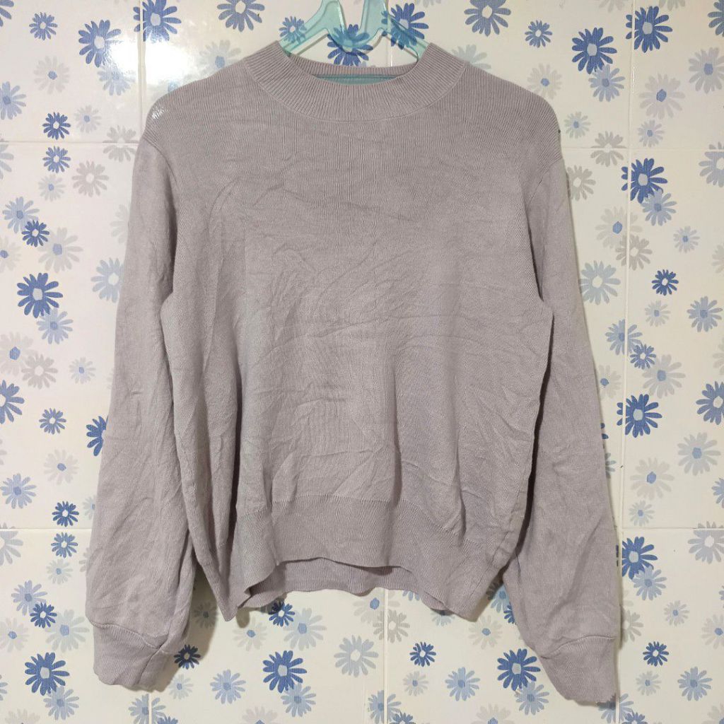 INDEX SWEATER SWETER KUTUB RAJUT KNIT LILAC LENGAN BALON MIX TILE MOTIF BUNGA GRL UNIQLO GU ZARA