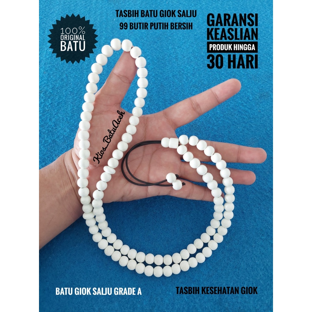 Tasbih Batu Giok Salju Original Asli Aceh Bulat 99 Butir Size 10