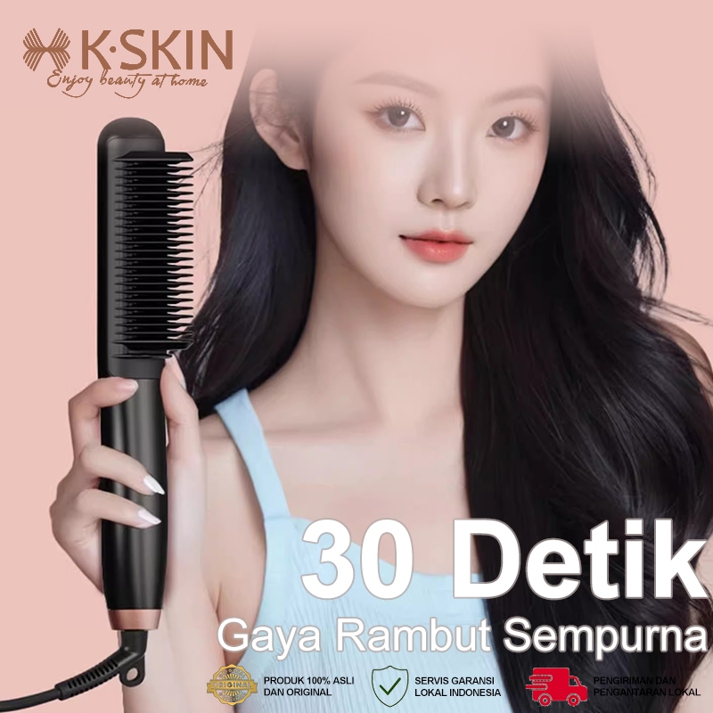 K.Skin 2 In 1 Sisir Catok Pelurus Rambut Pendek, 30s Panas, Ringan, Anti Panas, Cocok Pria & Wanita
