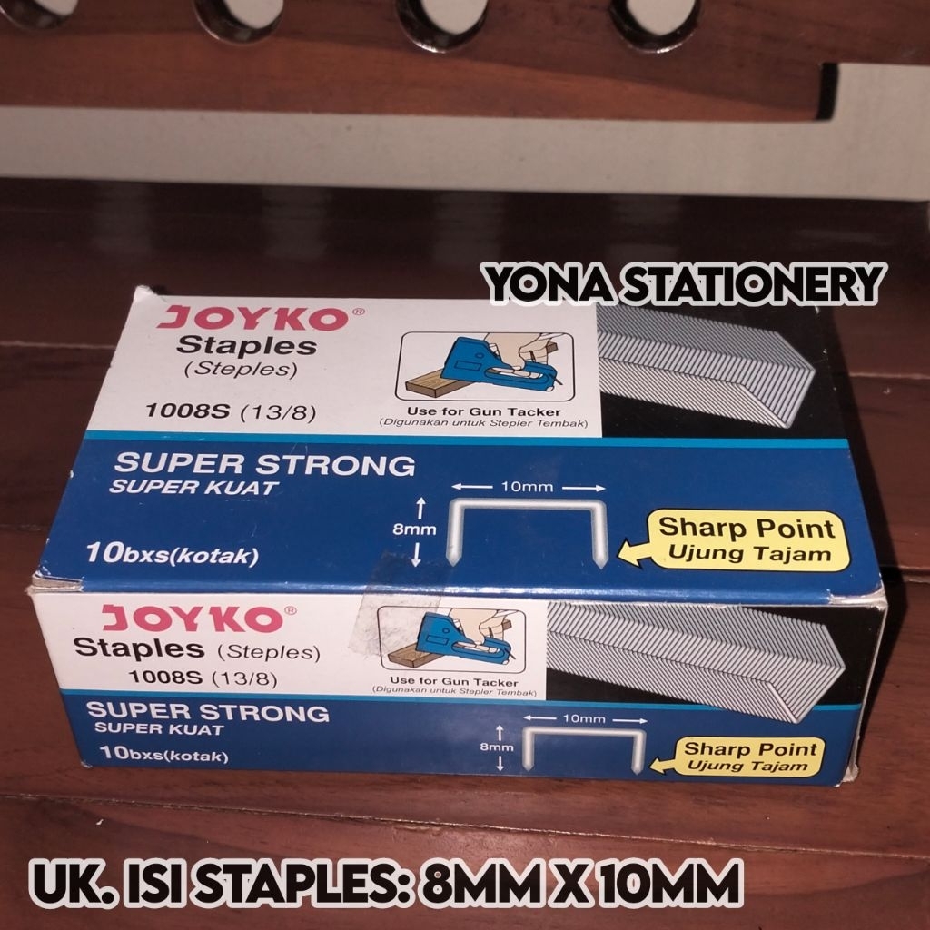 

Isi Staples Tembak Joyko 1008S (13/8) Super Strong (Uk. Isi Staples: 8mmx10mm) | 1 Pak: 10 Box | Sharp Point/Ujung Tajam