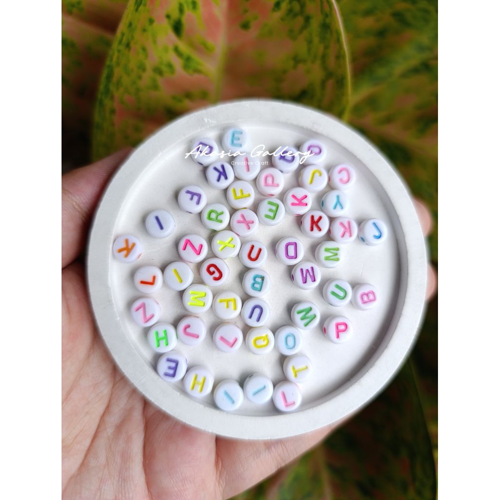 1 PCS MANIK HURUF BULAT WARNA WARNI / MANIK ALFABET BULAT WARNA