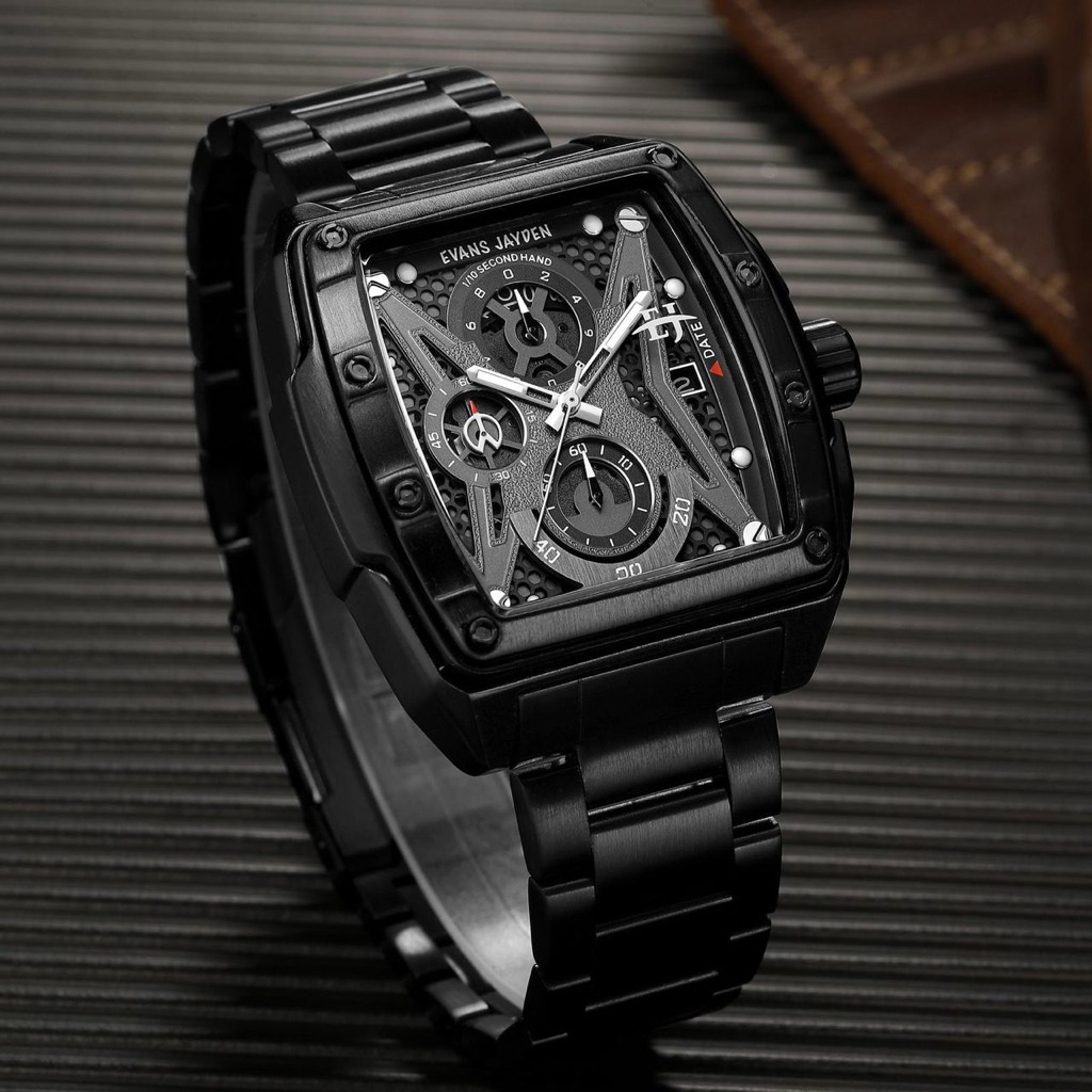 Evans Jayden 9624 Original jam tangan casual pria rantai hitam jam tahan air bisa bawa renang D.46mm