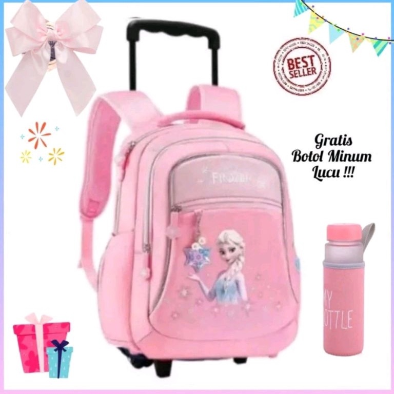 KODE H54L Tas Troli Anak Perempuan Frozen Tas Koper Dorong Anak TK SD Princess Elsa