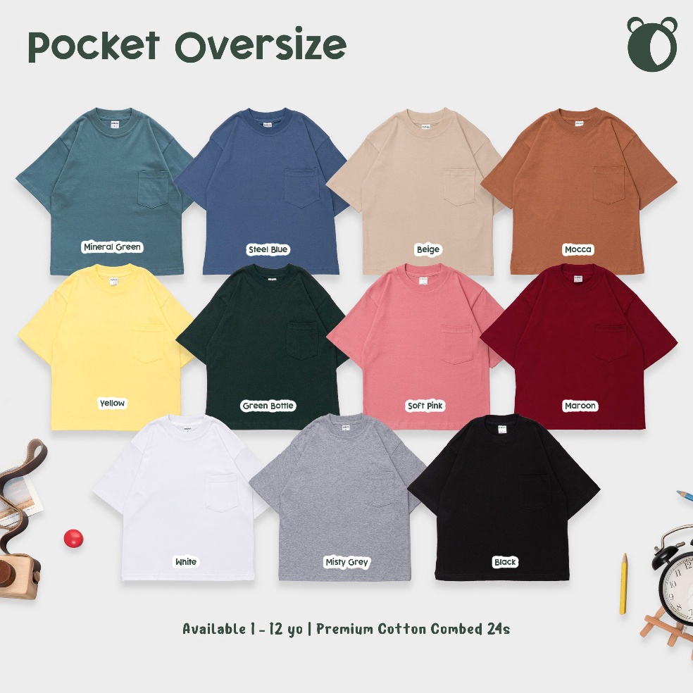 KODE F43D KUOKABASIC Kaos Pocket Anak Oversize  Baju Anak Pocket  Kaos Polos Anak Unisex  Kaos Anak 