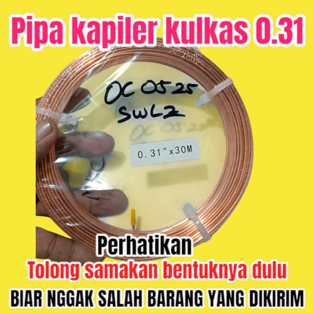 pipa kapiler kulkas ukuran 0.31 mm murni tembaga