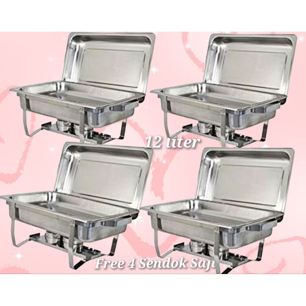 Set Prasmanan Jumbo Paket 4 Set Chafing Dish Jumbo 12 Liter Stainless Steel untuk Prasmanan Jumbo 12