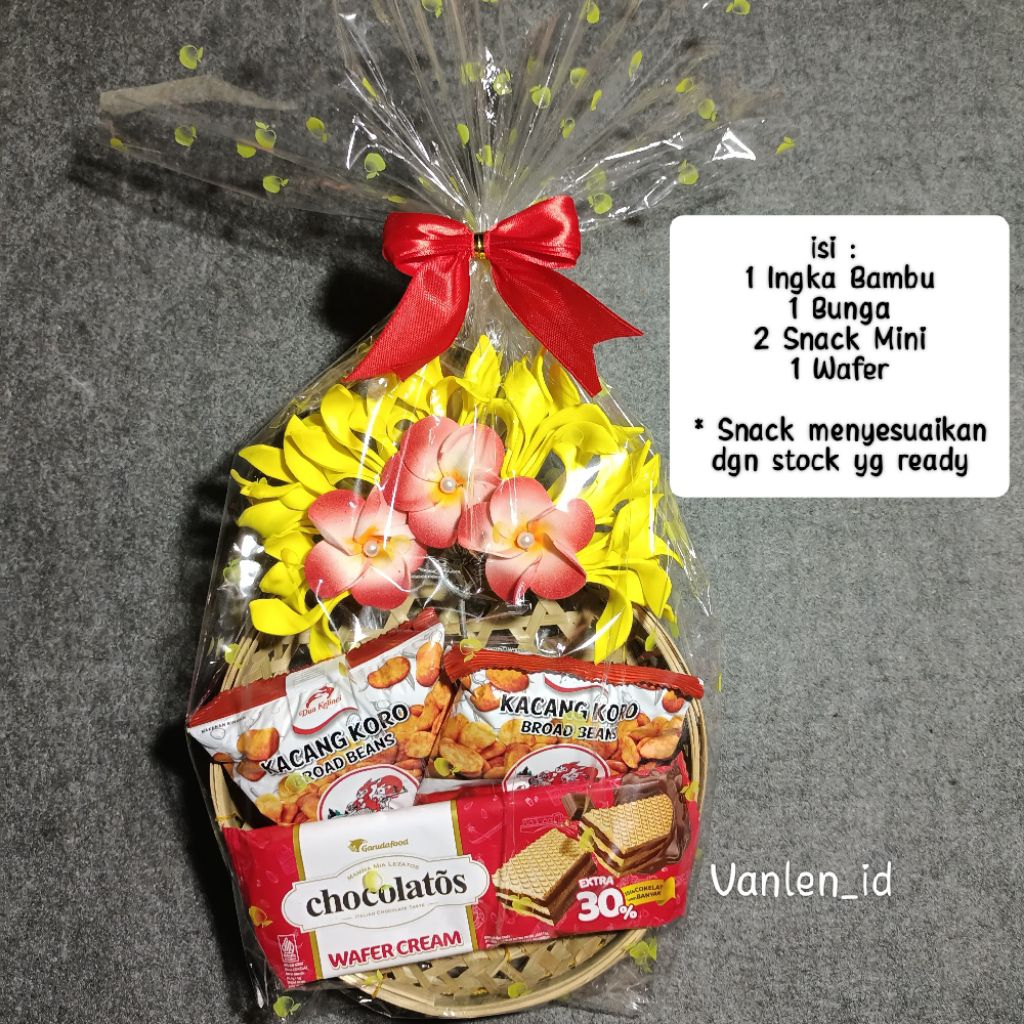 

Paket Bunga + snack+ingka bambu untuk souvenir/hadiah/hampers