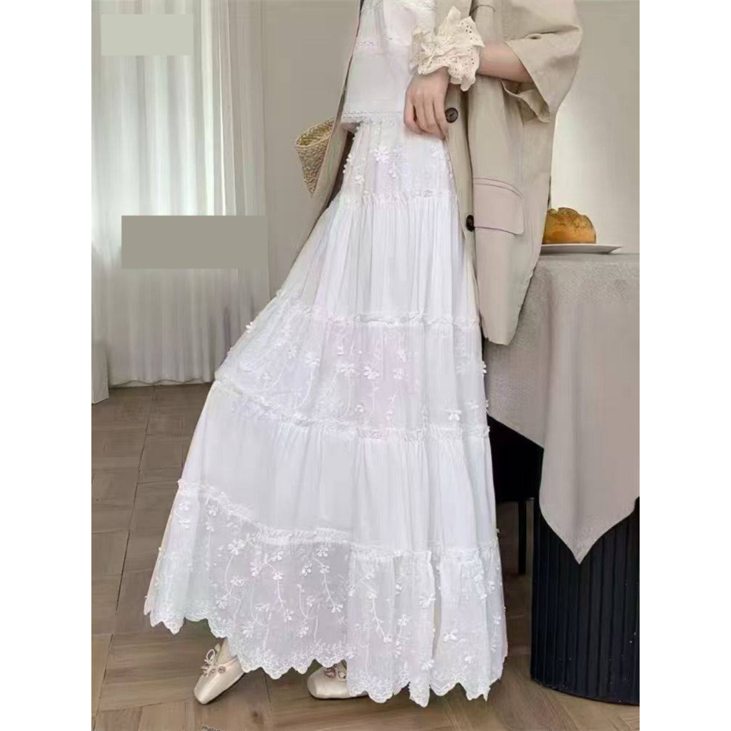 Rok Panjang Putih Bordir Bunga