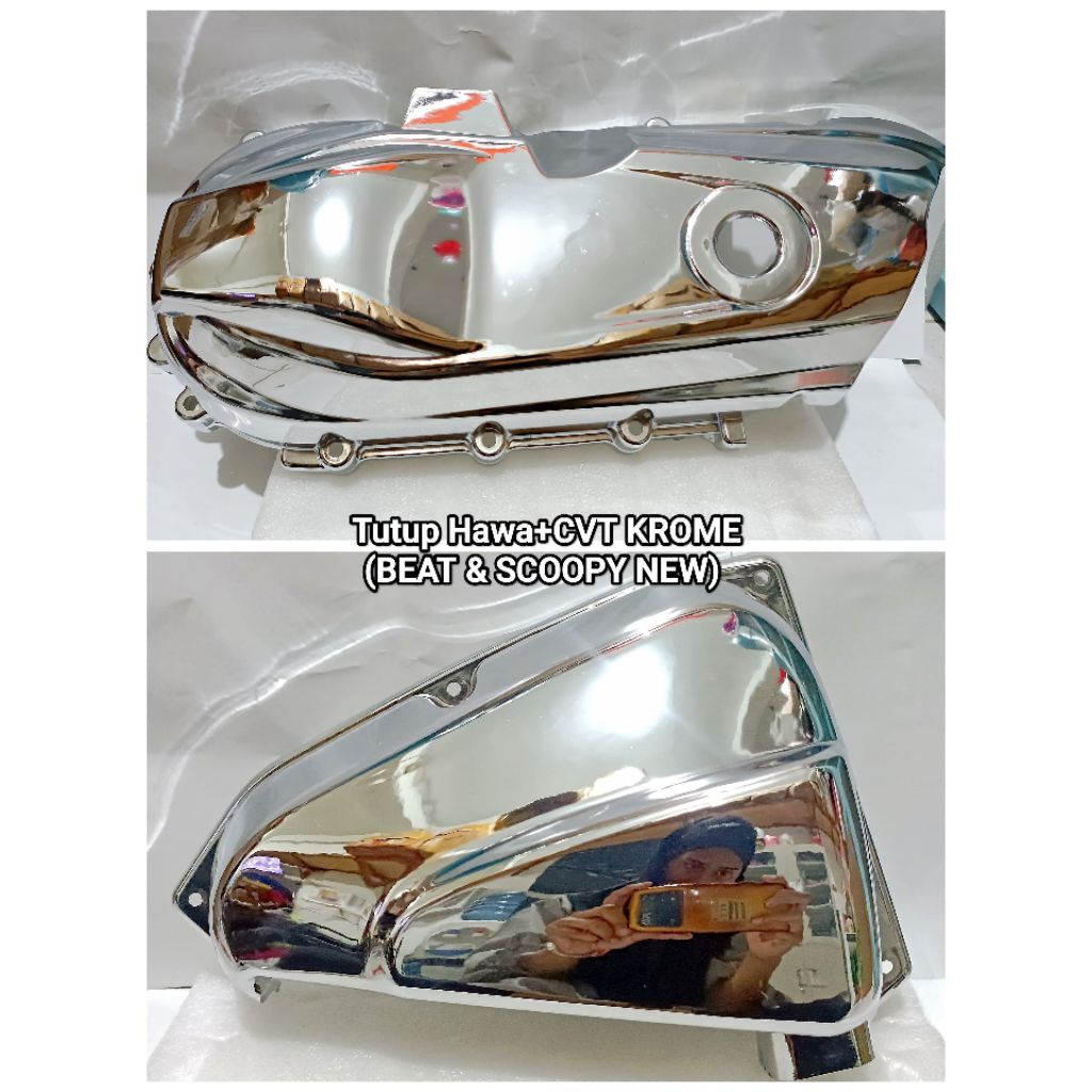 Cover Tutup CVT Plus Cover Tutup Filter Hawa Motor Beat FI Scoopy FI 2013-2014 Crome