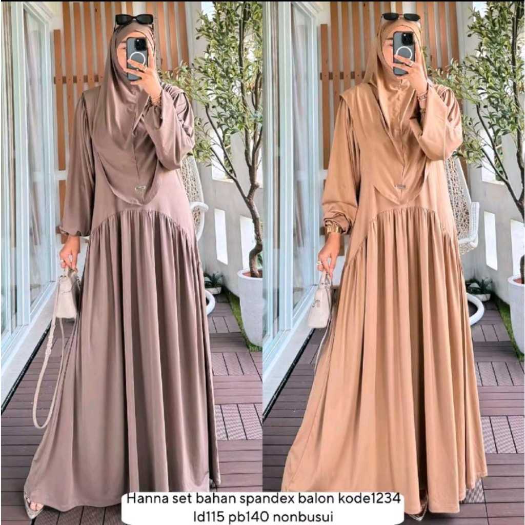 Set hijab gamis hanna super jumbo bahan jersey premium melar