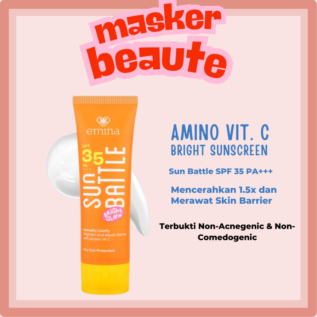 Emina Sun Battle Bright Glow SPF 35 PA+++ - Sunscreen Serum Amino Vitamin C - Cerah, Ringan, Hydrati