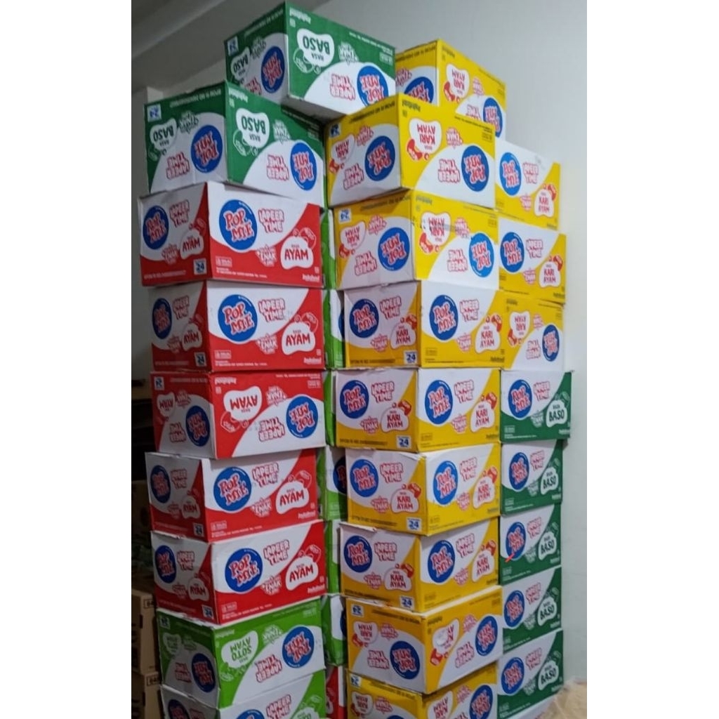 

Pop Mie Rasa Ayam, Soto, Bakso, Kari 1 Dus isi 24 Pcs @75g