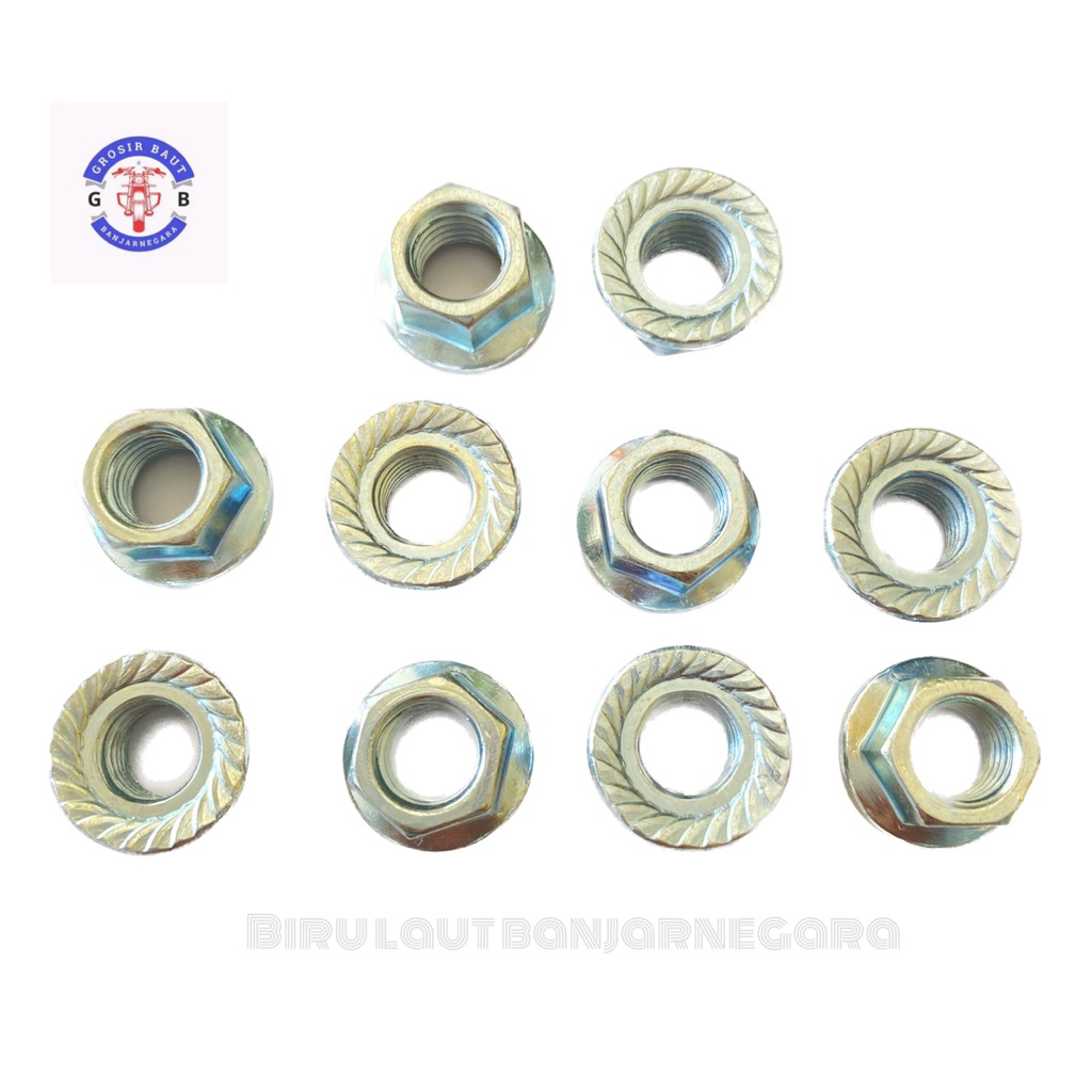 (Paket 10 pcs) Mur Flange M10 Kunci 14 / Flange Nut M10