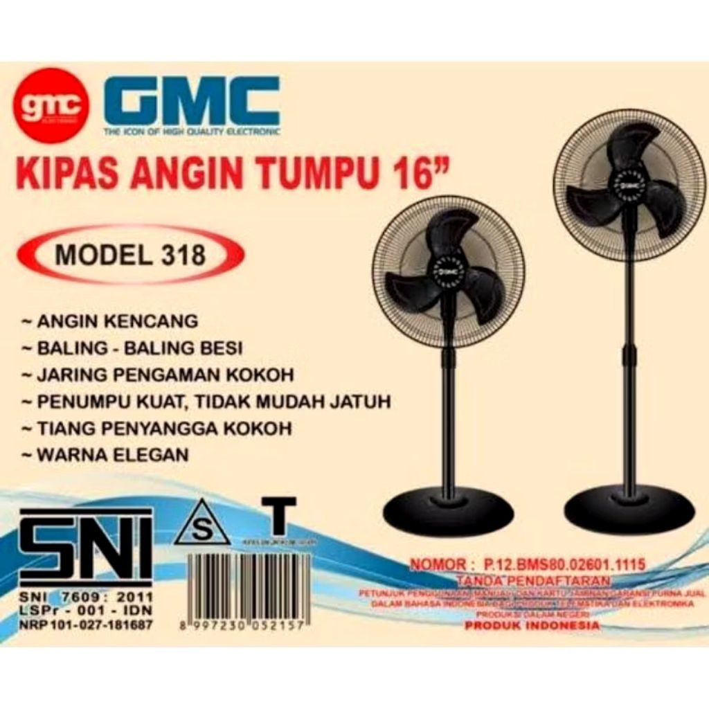 Kipas Angin Berdiri 16 Inch Besi GMC 318/ Kipas Angin Berdiri GMC 318 16"