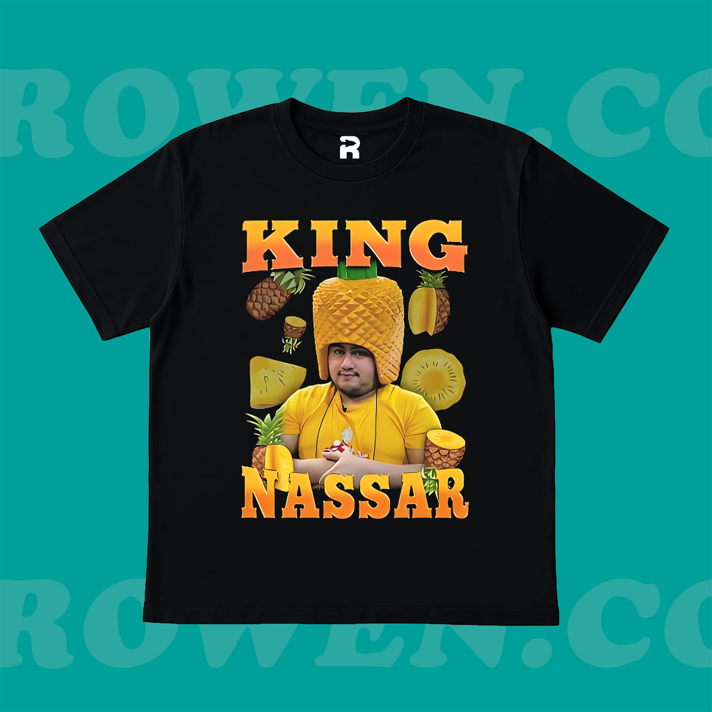 ROWEN.CO | KAOS BAJU NASSAR NANAS | T-SHIRT OVERSIZE HITAM STYLE Y2K VINTAGE BOOTLEG GRUNGE SKENA SE