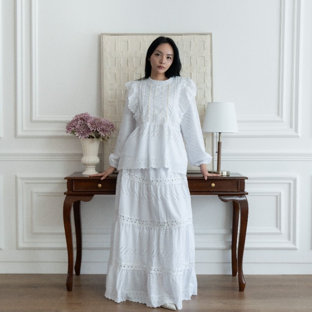 Rok katun bordir susun Rok panjang katun Rok karbor