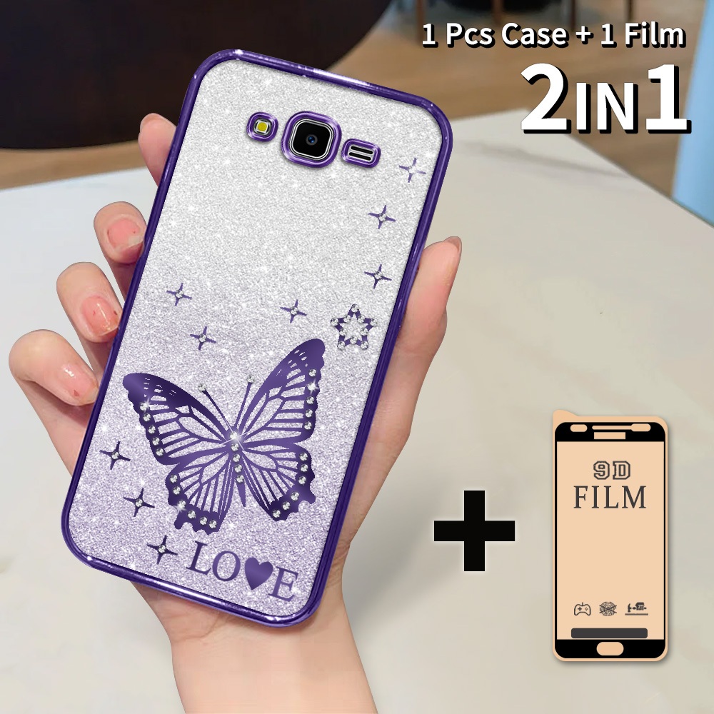 2 dalam 1 Casing HP untuk Samsung J7 Core J7 2015 J7 Neo Case Glitter Anti Guncangan - Protektor Lay