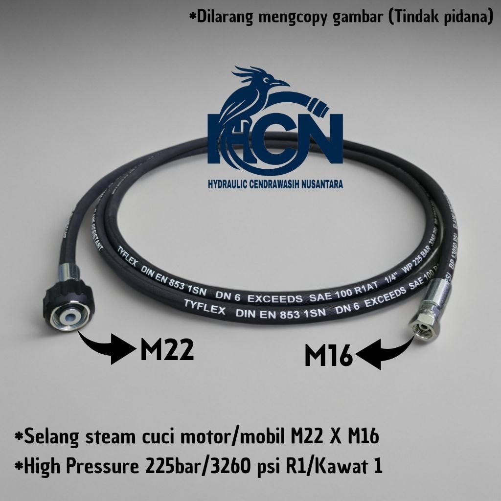 SELANG/HOSE STEAM CUCI MOTOR/MOBIL 1/4 HIDROLIK HOSE M22 X M16