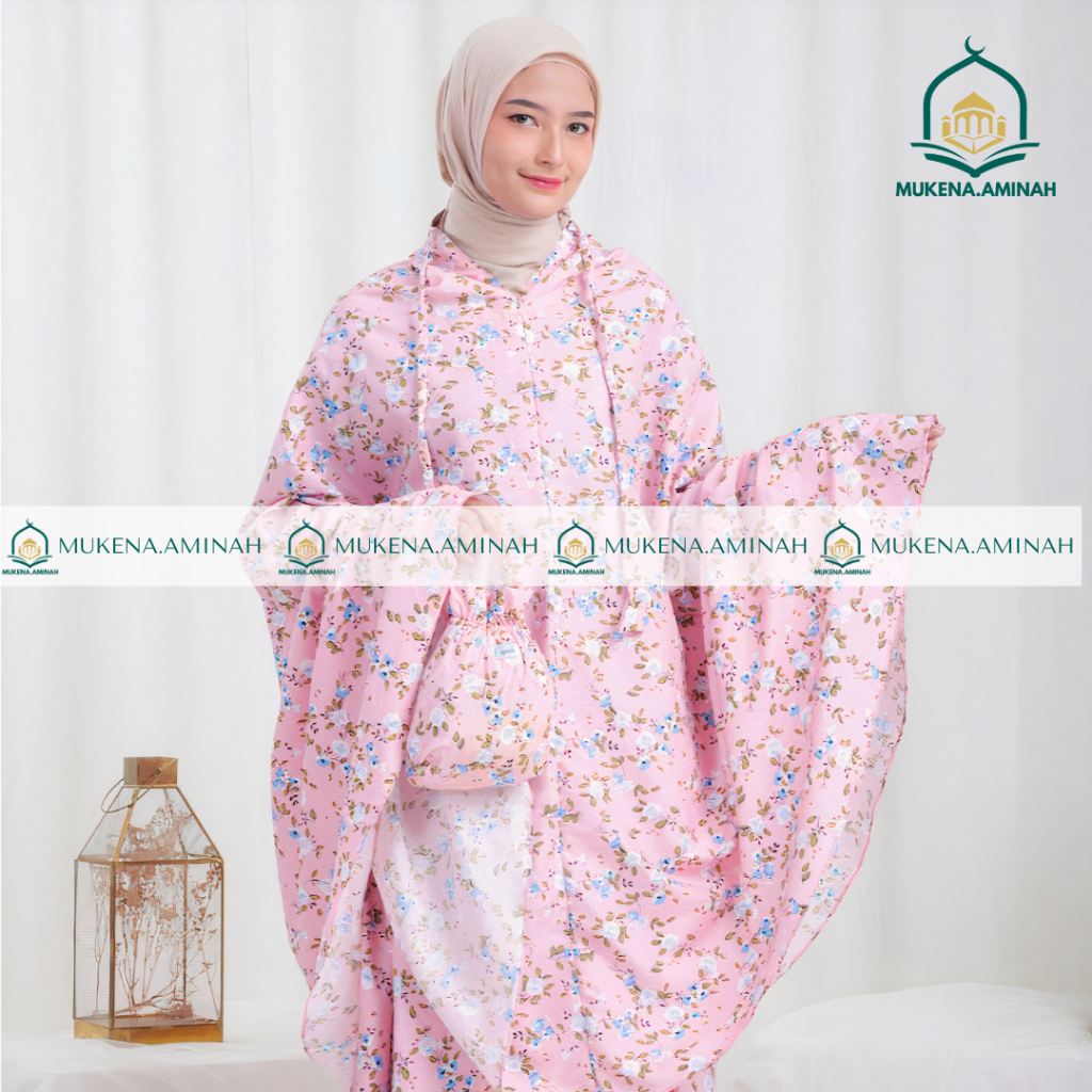 Gratong Mukena.Aminah Mukena Dewasa Azura Hasya 2In1 Resleting Travel Katun Motif