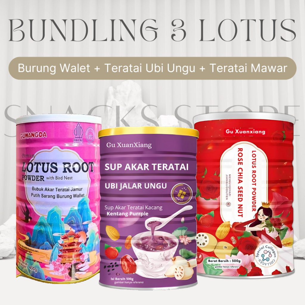 

Oufen - Bundling 3pcs Lotus Root Powder/Bubuk Akar Teratai/Biji Lotus Instant Bundle 400-500gr Drink