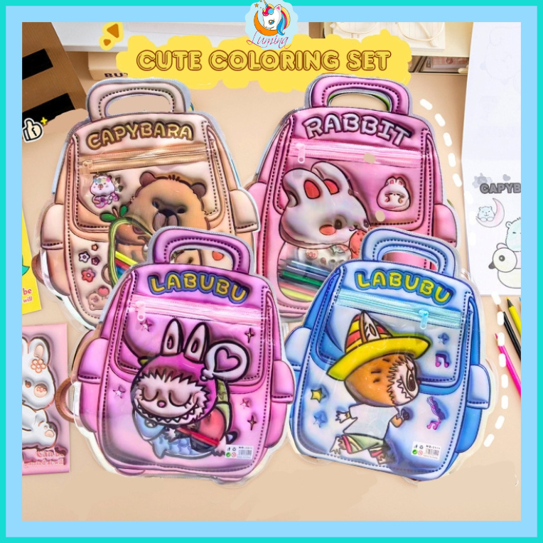 

Set Mewarnai Tempat Pensil Warna 3D Hadiah Anak Labubu Capybara Kartun Lucu