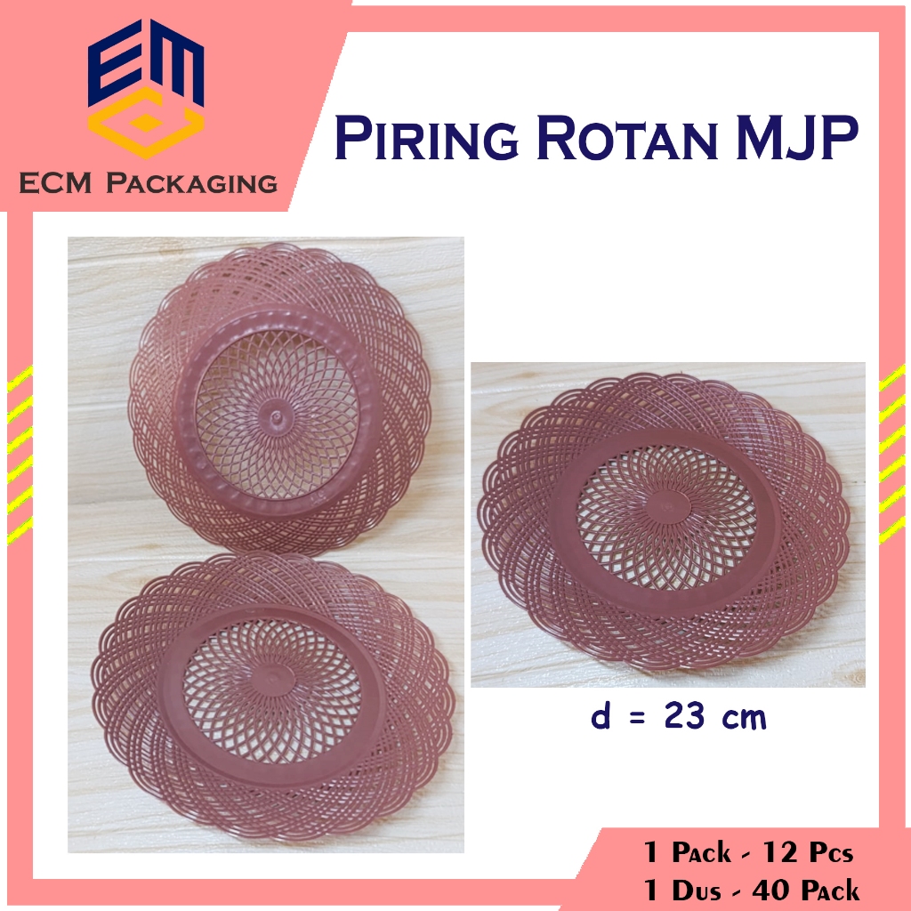 PIRING ROTAN PLASTIK COKLAT MJP 1LUSIN BAHAN TEBAL | PIRING PLASTIK ROTAN COKLAT