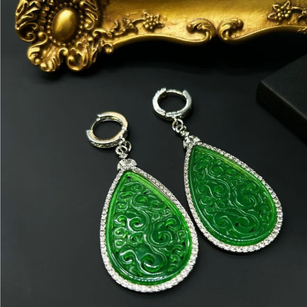 [Batu Giok]- Anting - Anting Super Big Giok ​​Earrings Grade A5 Style Trendy Wanita