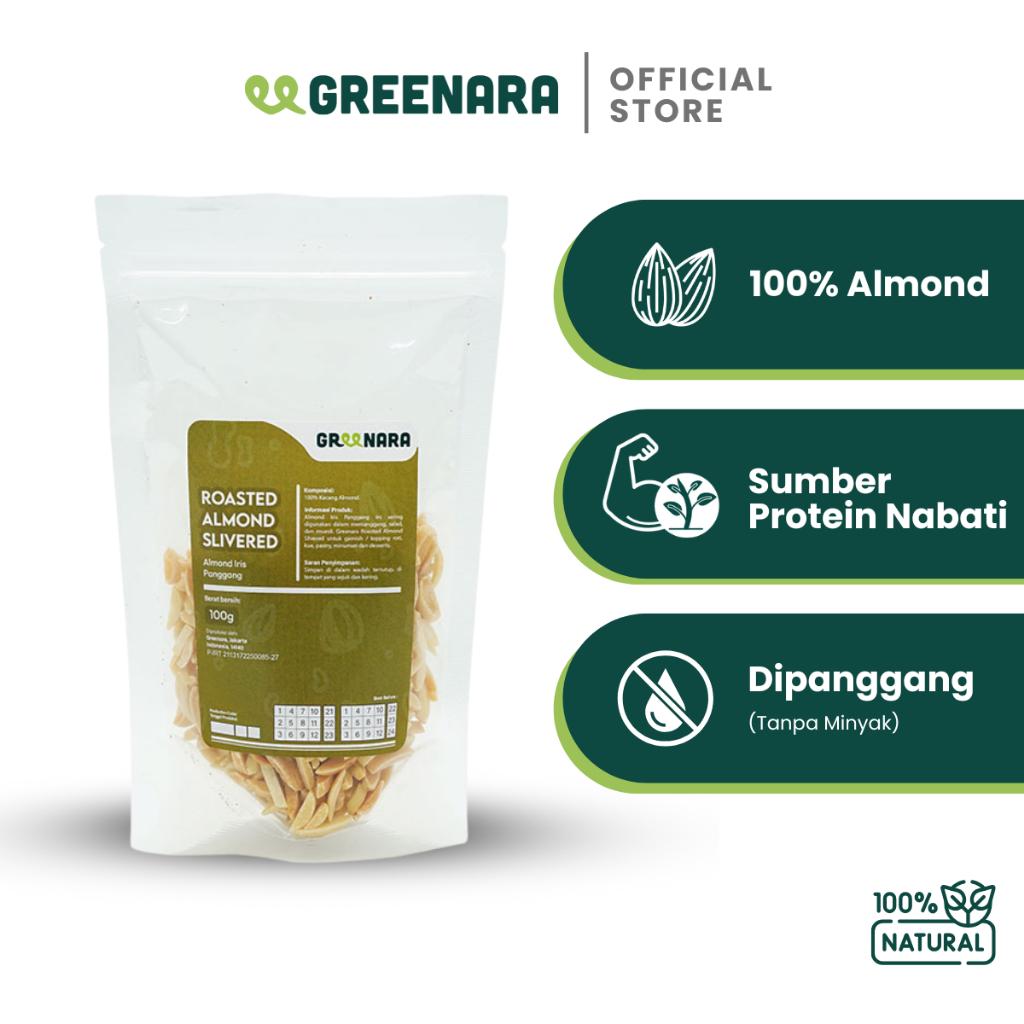 

Greenara - Kacang Almond Cacah Panggang 100gr / Roasted Almond Slivered