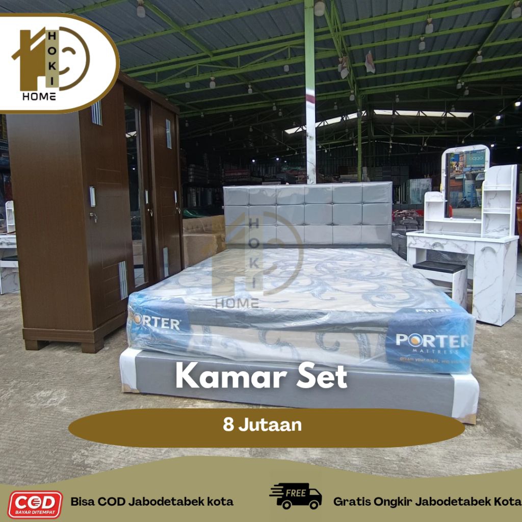 FREE ONGKIR Kamar Set Furniture Set Kasur Orthopedic Rebonded set Lemari baju Lemari Sliding Meja Ri
