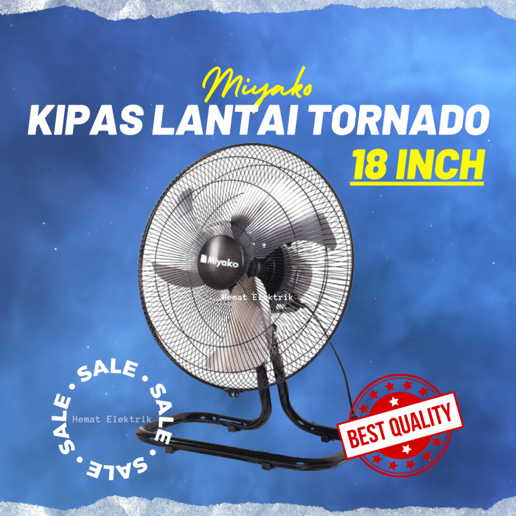 Kipas Angin Lantai Miyako Besi Floor Fan Kipas Tornado Duduk 18 Inch KLB-18