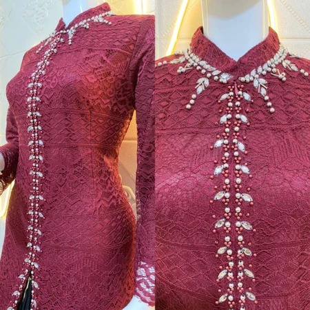 bunga-Bunga Set Kebaya Sanghai Burkat Payet Ukuran M-2XL