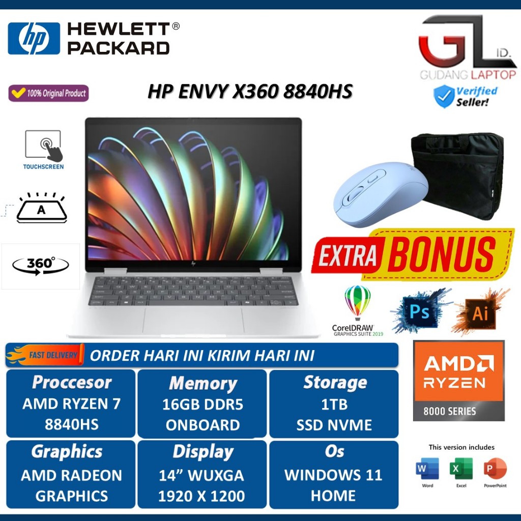 Laptop Hp Envy X360 16 Amd Ryzen 7 8840HS 16GB 1TB 16 Inch Wuxga Ips Touchscreen Backlight