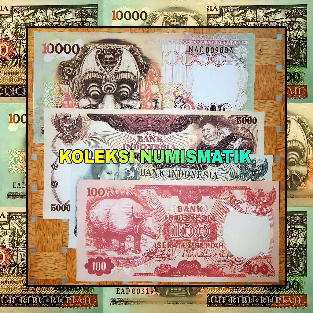 1 SET SOUVENIR REPRO UANG KERTAS KUNO INDONESIA RUPIAH 1975-1977