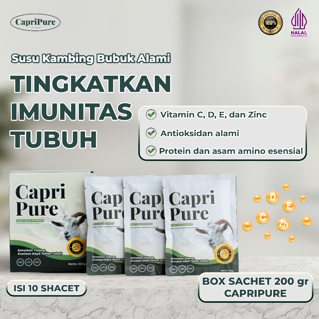 

CapriPure Susu Kambing Bubuk Alami Sachet 200 Gr - Tingkatkan Imunitas Tubuh