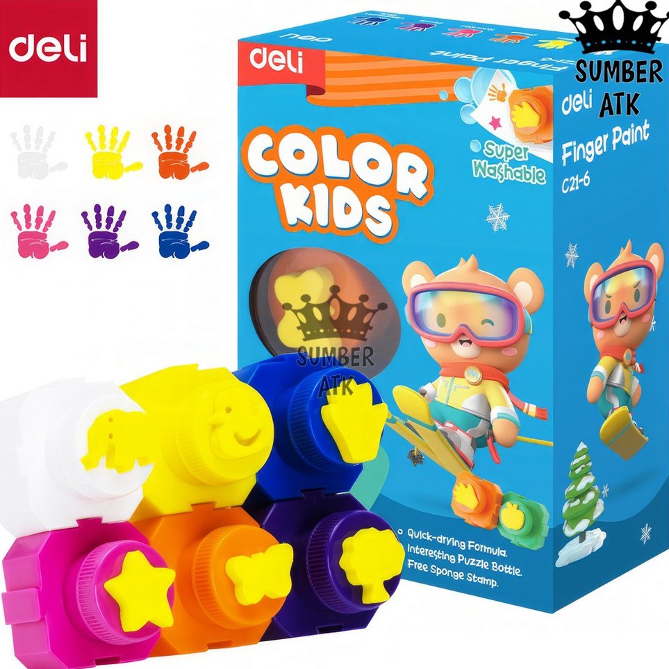 

KODE I26A Finger Paint Super Washable Color Kids Cat Jari Tangan Deli 2ml x 6 Warna C216