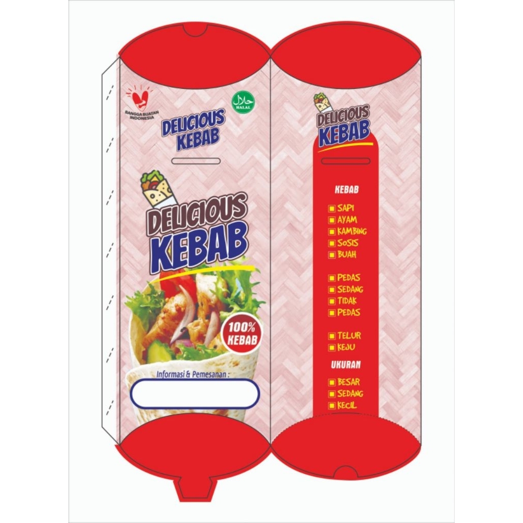 

100 Lembar Dus Kebab ukuran 24 x 9 cm // Kemasan kebab ukuran 24 cm x 9 cm