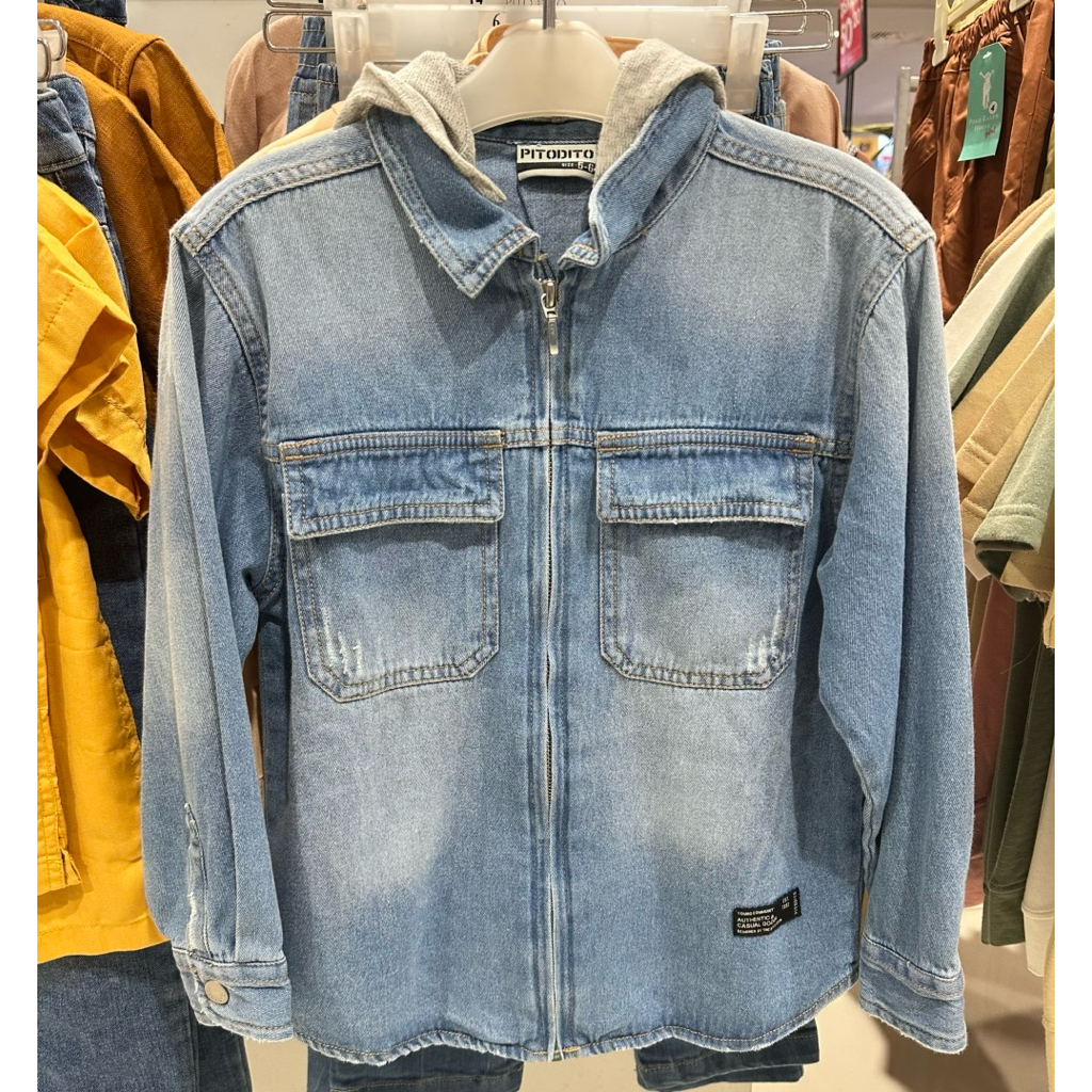 KEMEJA JEANS ANAK COWOK MODEL HOODIE ORI BRAND PITO DITO (4-14 Tahun)