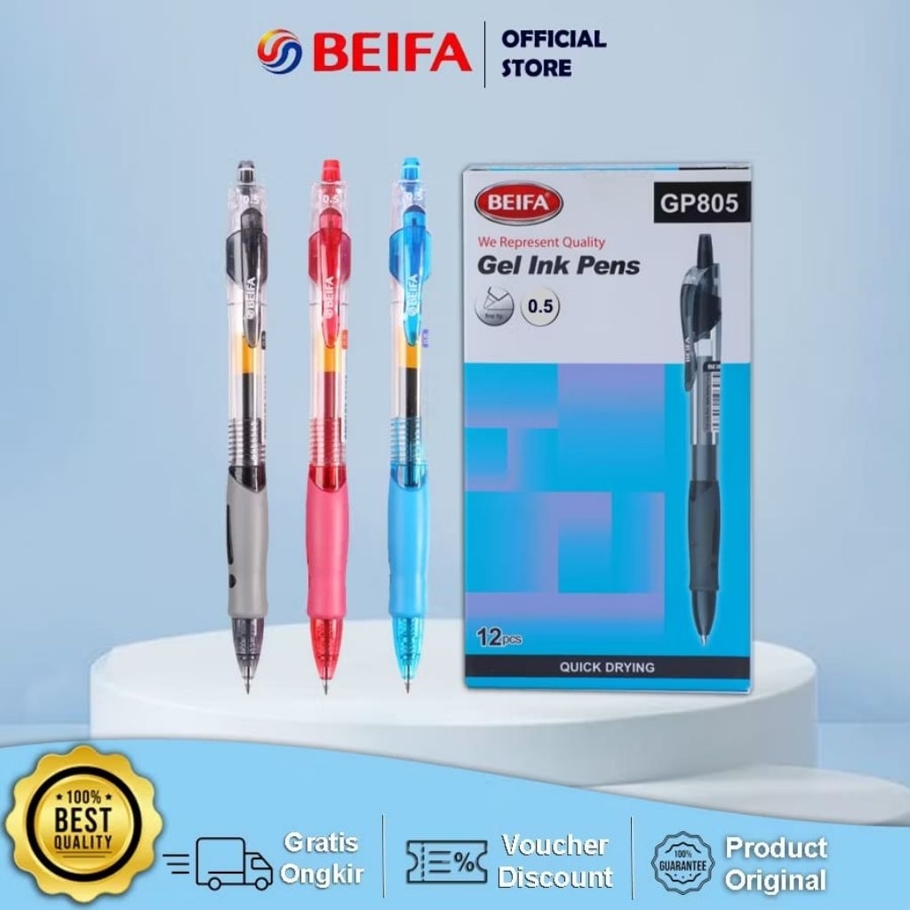 

(1 PCS) BEIFA Gel Pen 0.5 mm Warna HITAM GP-805 / PULPEN GEL BEIFA GP-805