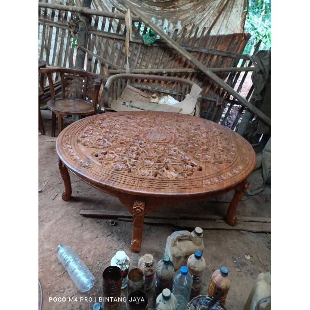 Round Table 150 cm Jumbo Lesehan Ukir Jepang Oshin Murah Terbaru