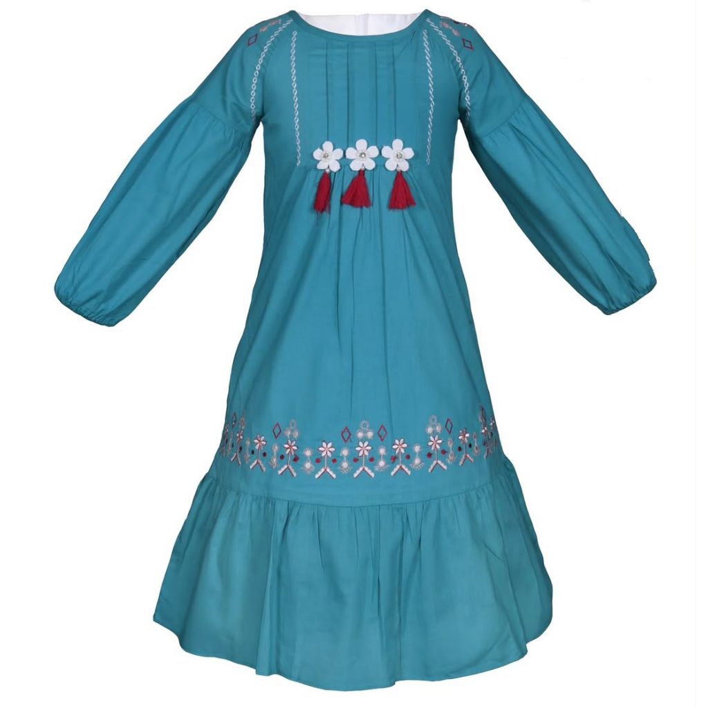 Gamis Navy Babydoll Anak Perempuan/Baju Gamis Anak Katun Bordir/Gamis Katun Anak Perempuan