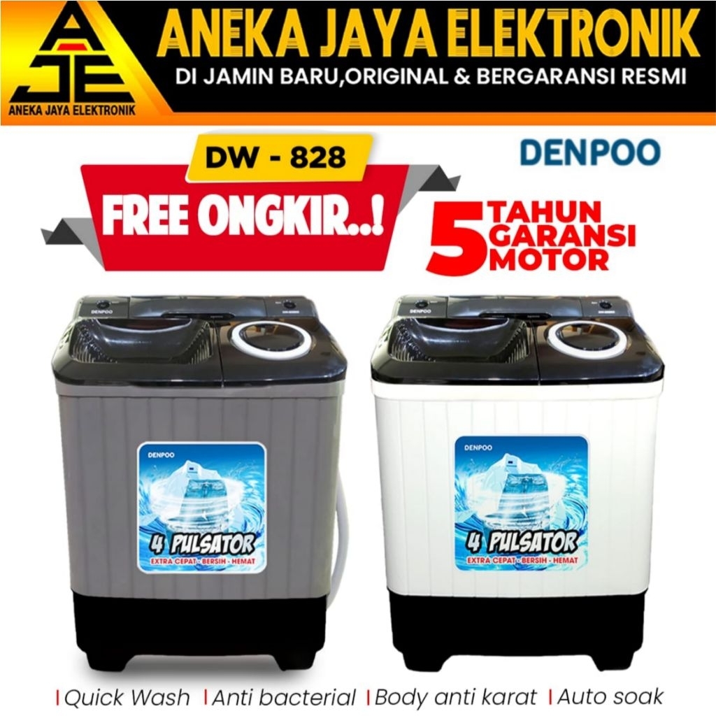 MESIN CUCI 2 TABUNG DENPOO AIR PANCUR -DW 828 4P ( 8KG )