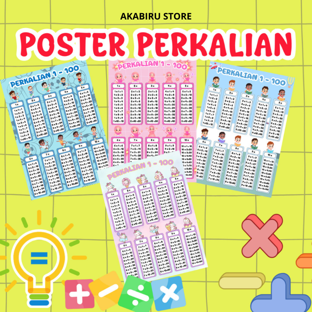 Poster Perkalian  Anak TK SD 1 - 100 Poster Edukasi