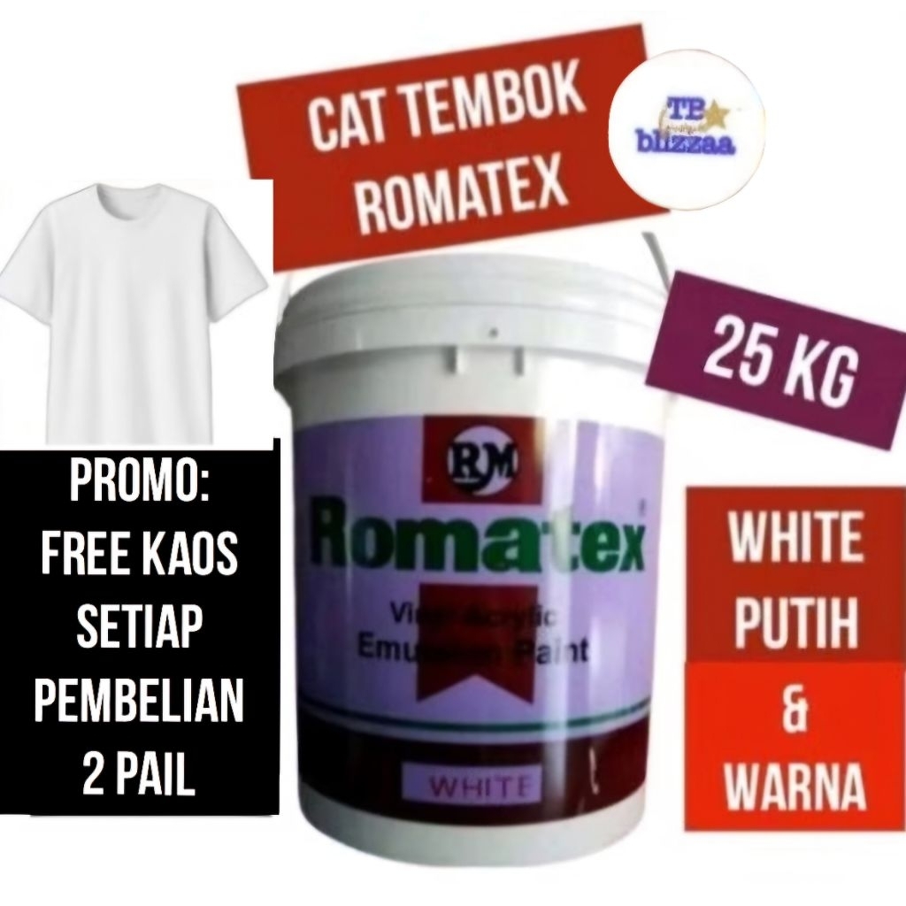 Cat Tembok Romatex 25 kg Putih Warna Interior Exterior - Kwalitas Setara Metrolite 25kg