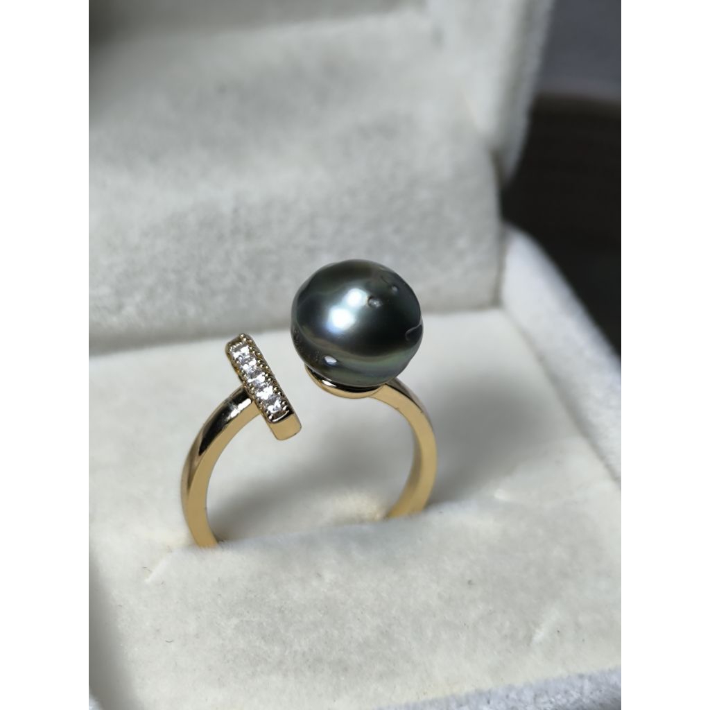 Cincin Rhodium Mutiara Laut Hitam grade B