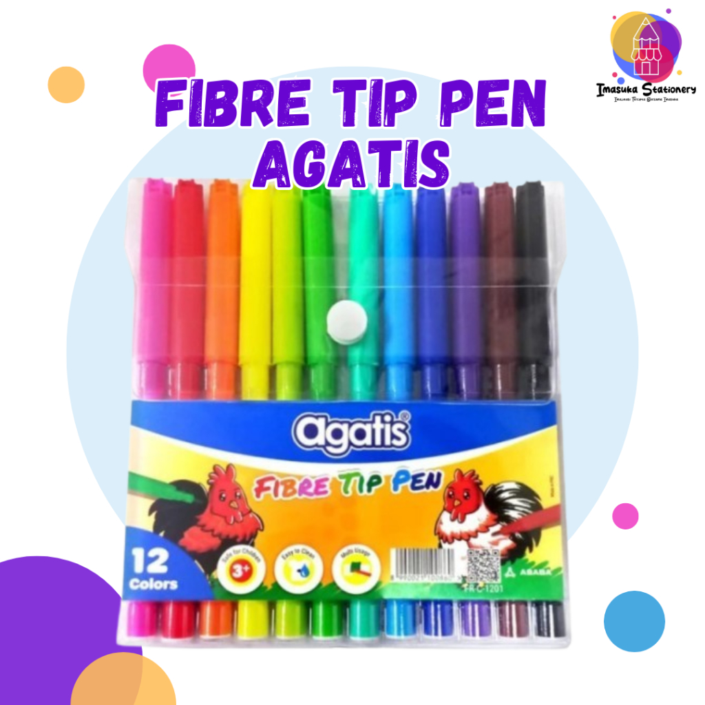 

Fibre Tip Pen Agatis 12 Warna / Eco Fiber Tip Pen isi 12 warna / perlengkapan mewarnai Imasuka Stationery
