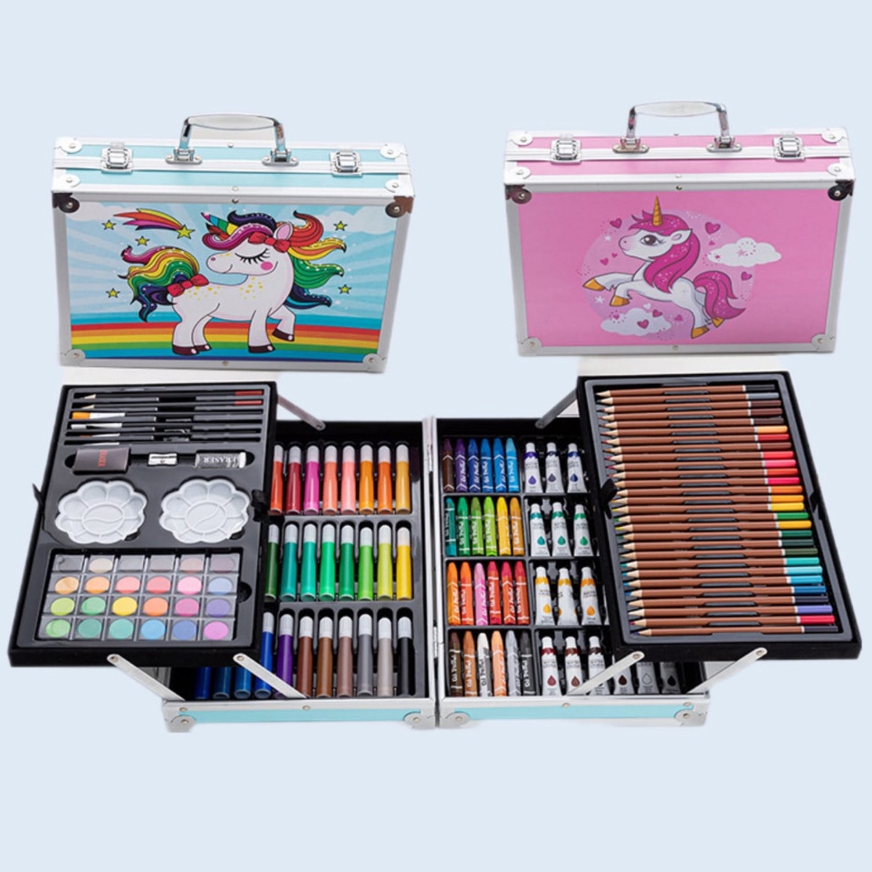 

KODE X67U Crayon Set 145pcs Koper Aluminium Besi Krayon Pensil Warna 145 Pcs Box Alat Lukis Anak Koper Set