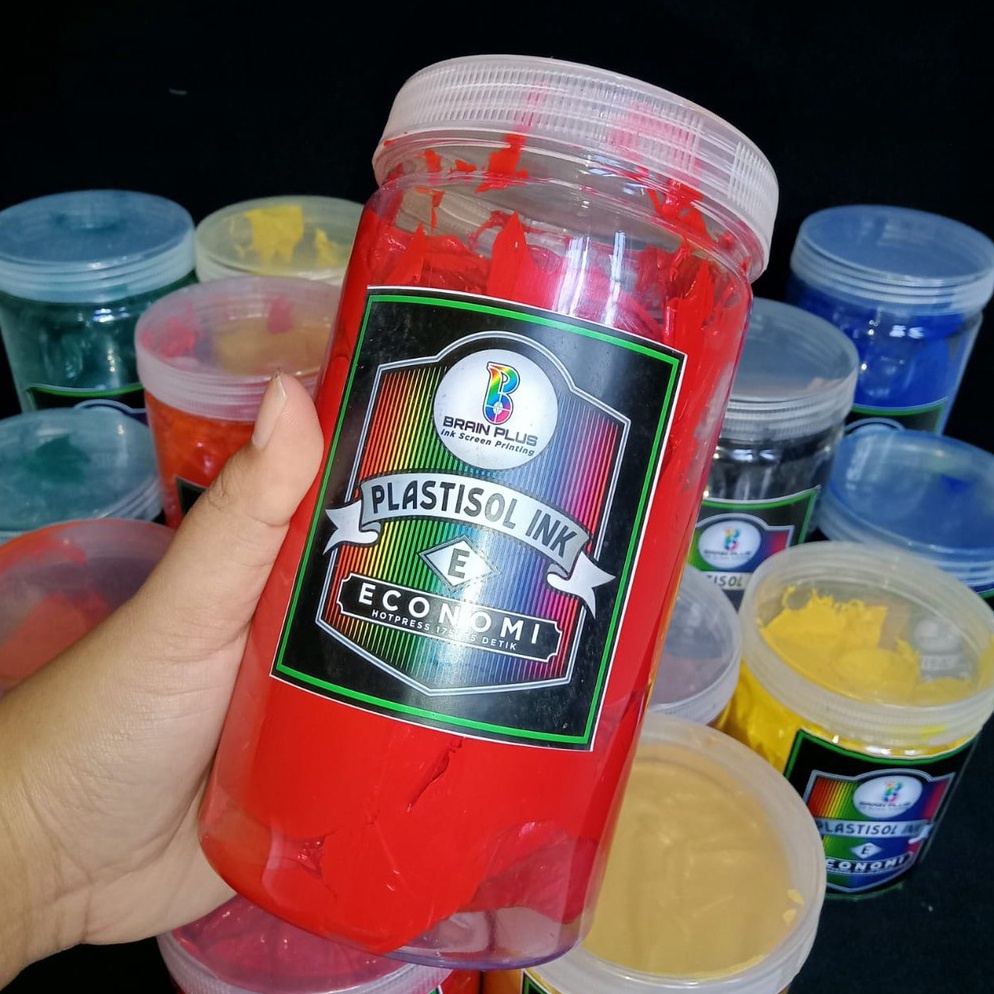 

KODE A39B Tinta Sablon PLASTISOL ECONOMY Brain Plus MERAH 1kg