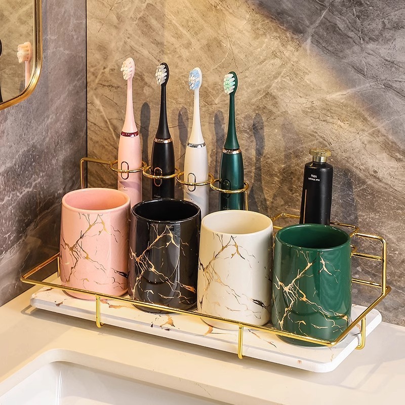 ASHOME Tempat Sendok Keramik Corak Marble Doff Gold Elegant / Tempat Sendok Mewah / Tempat Sendok El