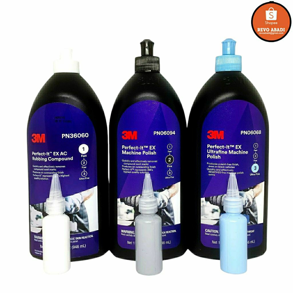 Paket Poles 3M botol ungu/ Compound, machine Polish, Ultrafine Polish (Repack/ Refil/ Eceran) isi or