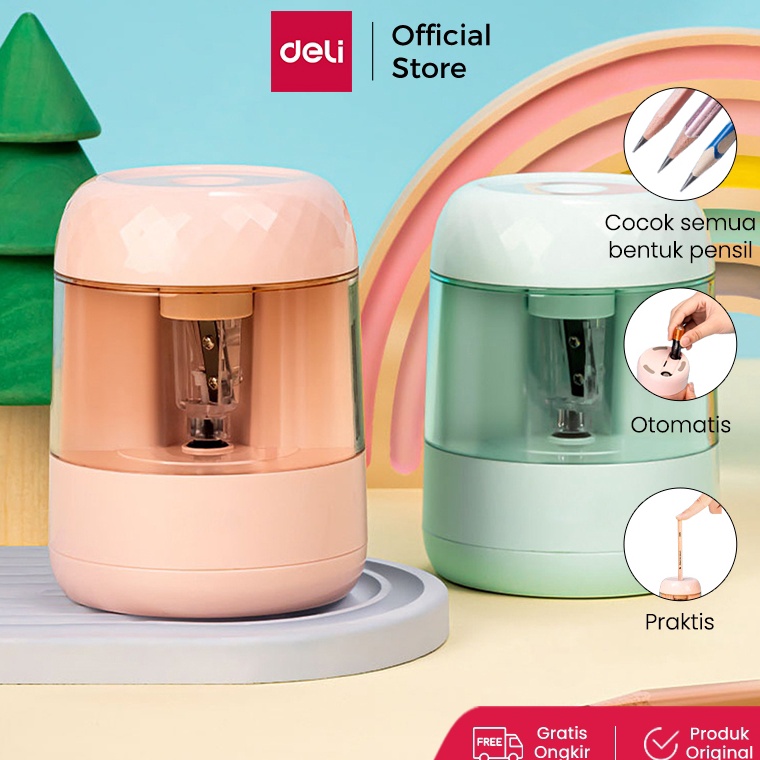 

KODE X25O Deli Rautan Pensil Elektrik Otomatis Electric Pencil Sharpener Lucu Pink Hijau VA1